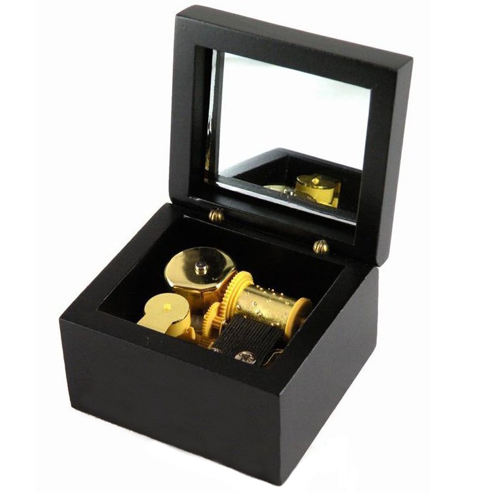 2369 Wind-Up Wooden Music Box with Gold-Plating Movement in,Swan Lake,Black